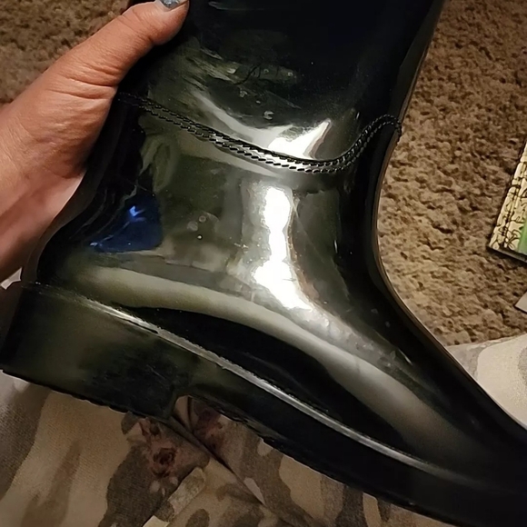 Coach Boots Tara Tall Black Gloss Rubber Rain Boots Size 8 - Picture 8 of 16
